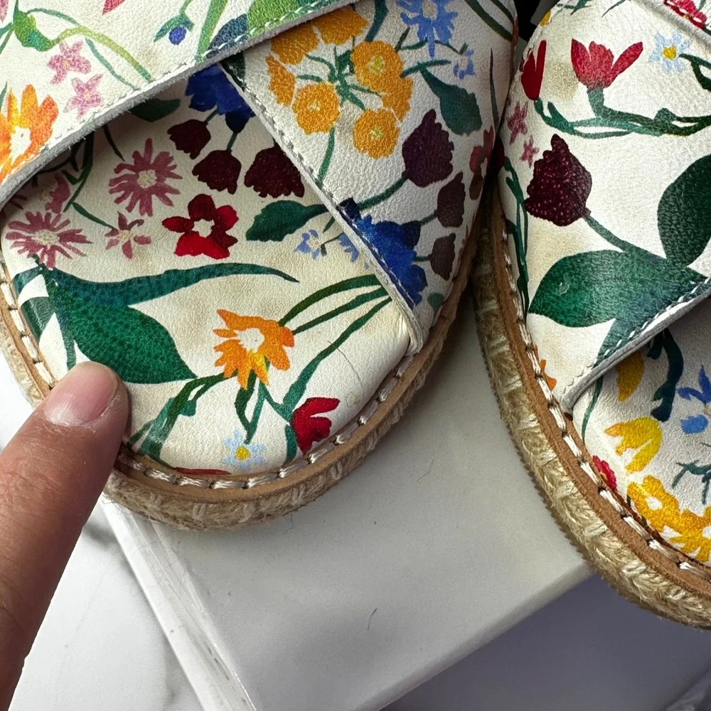 Alice + Olivia River Espadrille Sandals Floral Print Leather Size 36.5 US 6‎